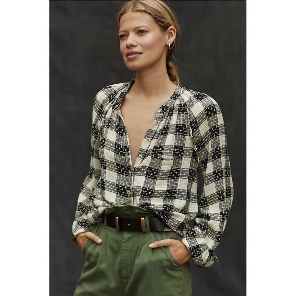 Pilcro‎ Plaid Button Front Blouse S Wool Blend Peasant Boho Anthropologie